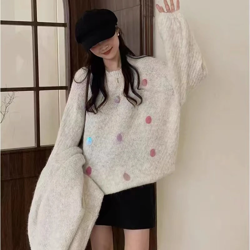 衣尚家亮片圆领套头针织时百搭尚宽松羊绒外套！网红款