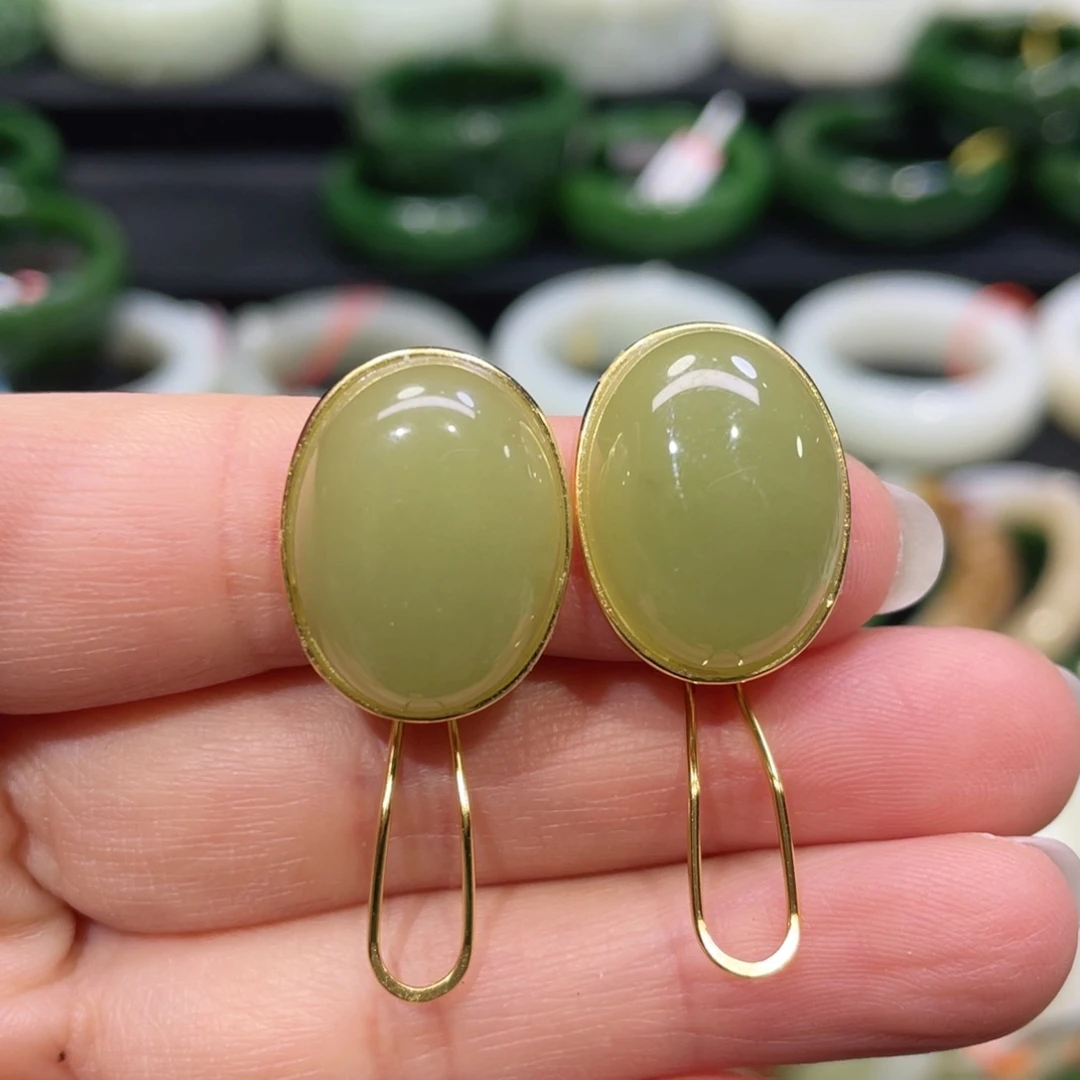 银S925镶嵌和田玉耳饰