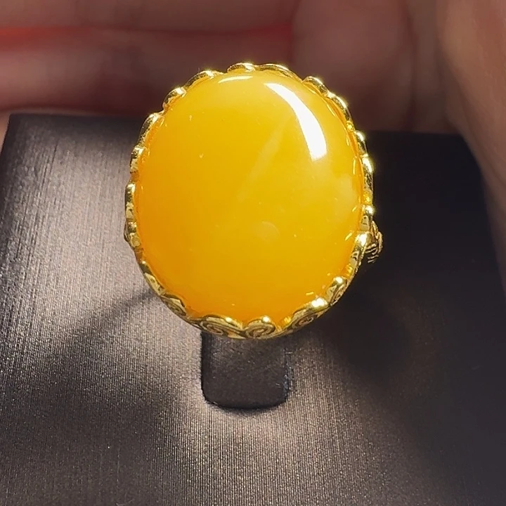 蜜蜡银S925镶嵌戒指戒指