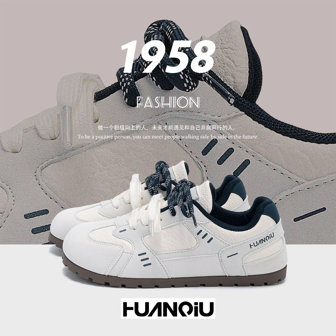环球美式鞋子2025秋季新款百搭女士休闲鞋皮面舒适德训鞋平底女鞋