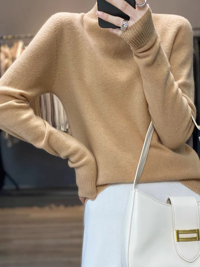 正品100%羊毛【黛汐DXD正品】亮丝金豆纱高级软糯毛衣