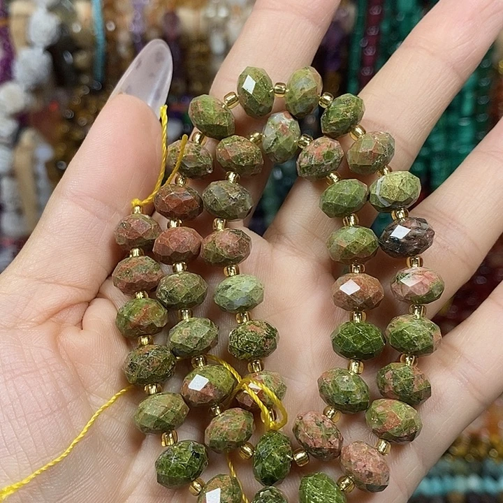 玛瑙/玉髓未镶嵌珠宝半成品天然花绿宝切面车轮卡10mm