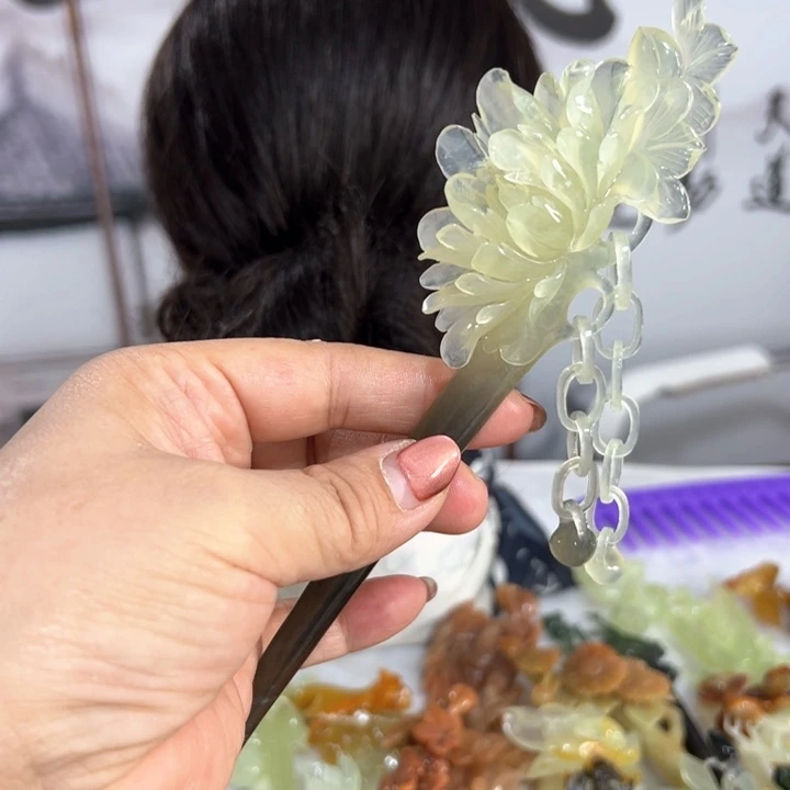 定制蛇纹石玉蔓***光毛货发饰