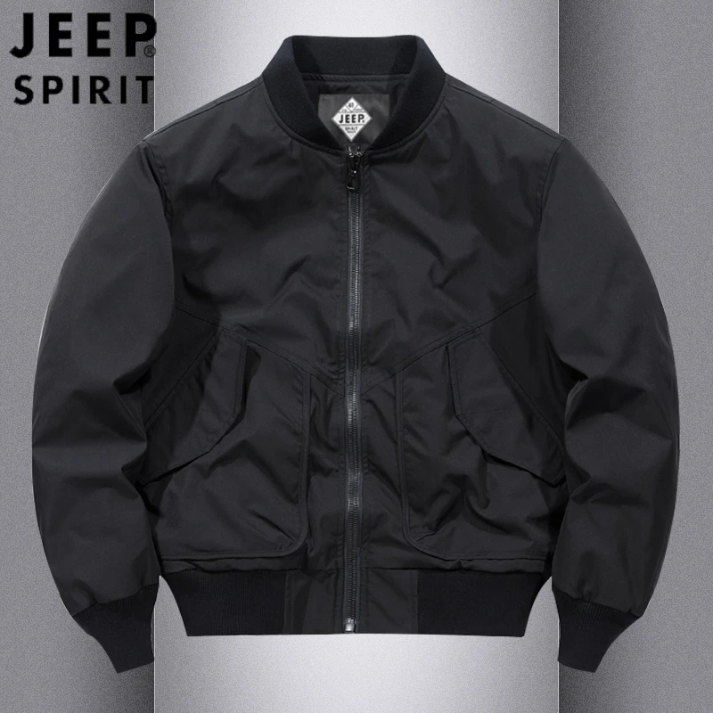JEEP SPIRIT春秋飞行员宽松大口袋空军夹克防风抗皱棒球领上衣男