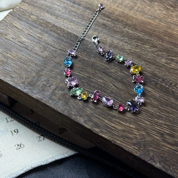 合金莫桑石手链 紫色水晶糖果锆石手链轻奢小众高级感森系手工