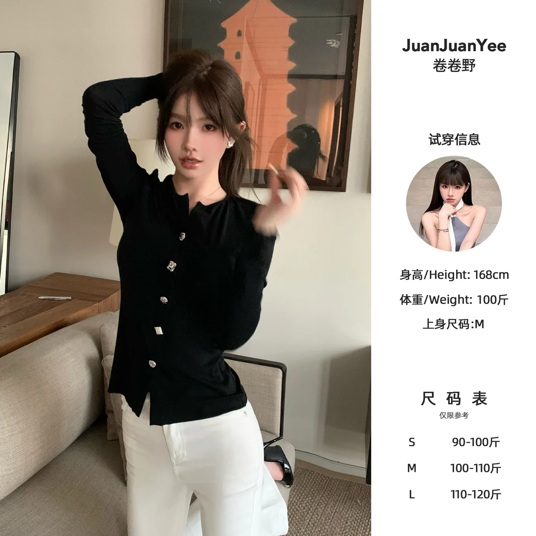 juanjuanyee【熟女日记】25春天丝羊毛香风设计纽扣针织衫长袖打底