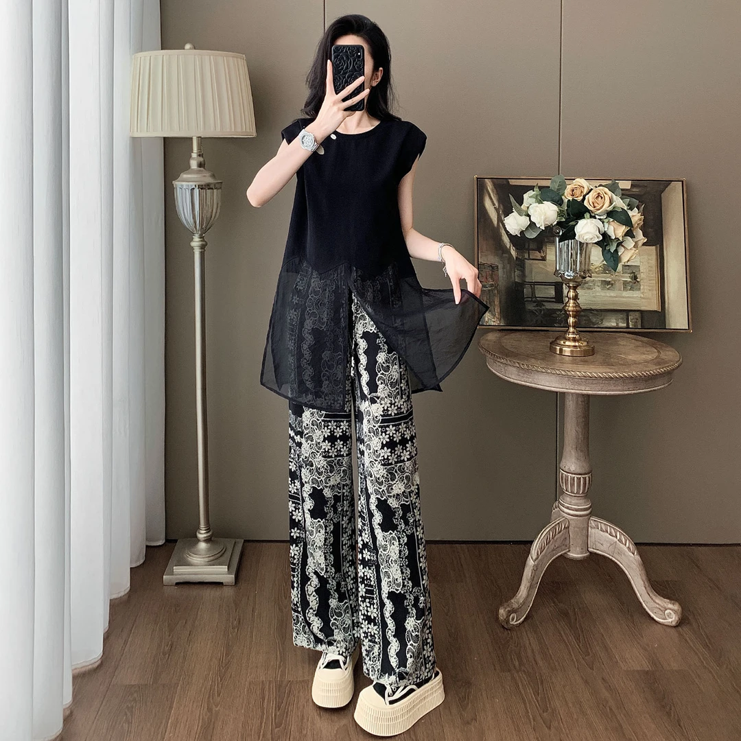 设计感时尚休闲套装女夏款修身显瘦圆领扭结设计上衣半身裙两件套