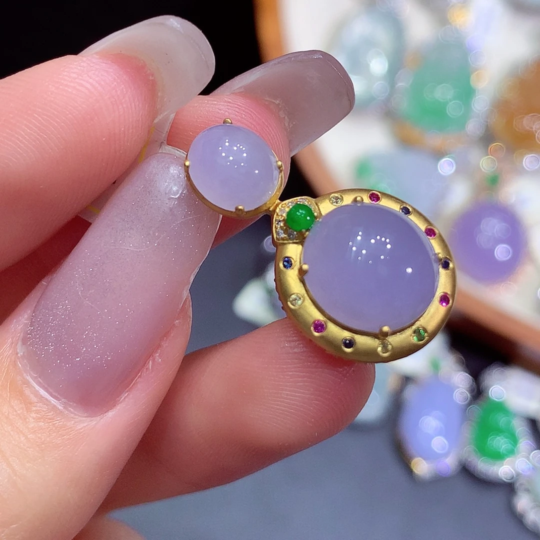 翡翠18K金镶嵌吊坠(不含链)