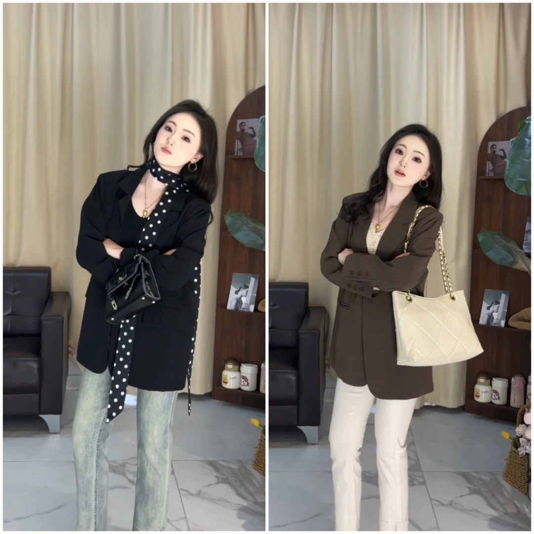 小个子春款一粒扣后开叉西装外套