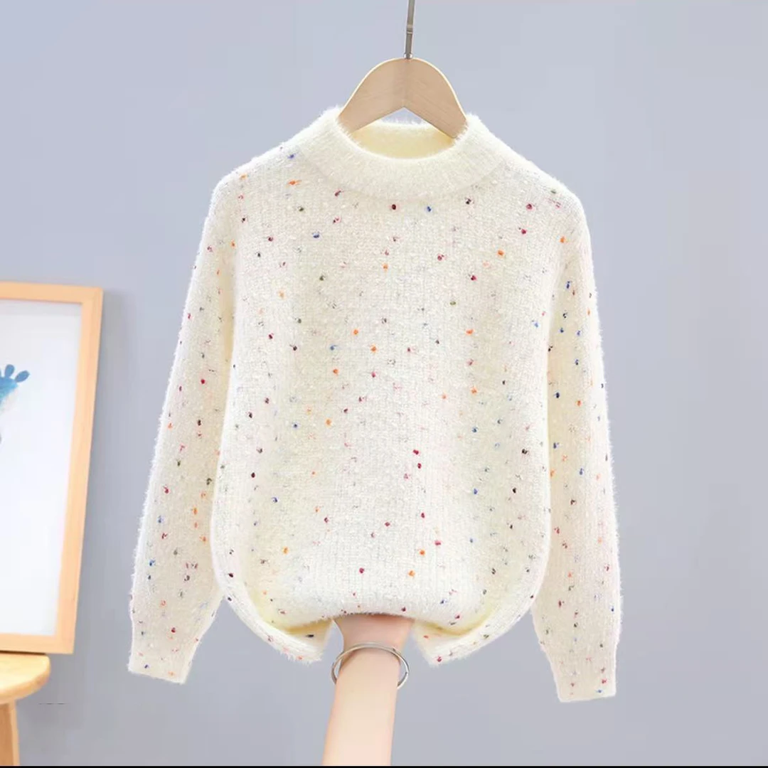 儿童毛衣毛绒粉色冬季韩版加厚套头针织衫秋冬中大童女童上衣洋气