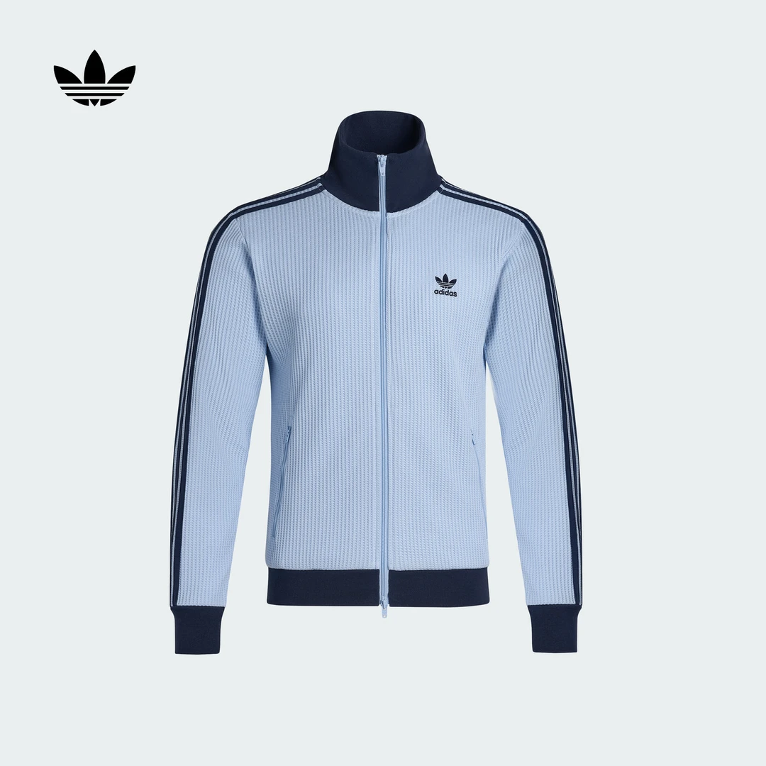 阿迪达斯三叶草 经典复古三条纹华夫格夹克外套男女adidas KY1086