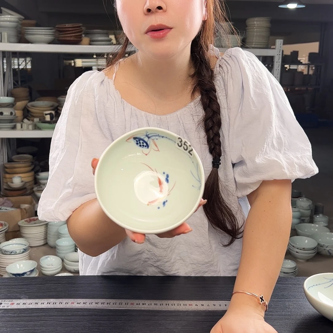 中瑕手绘画鱼5.5寸古碗（单只装随机图案）