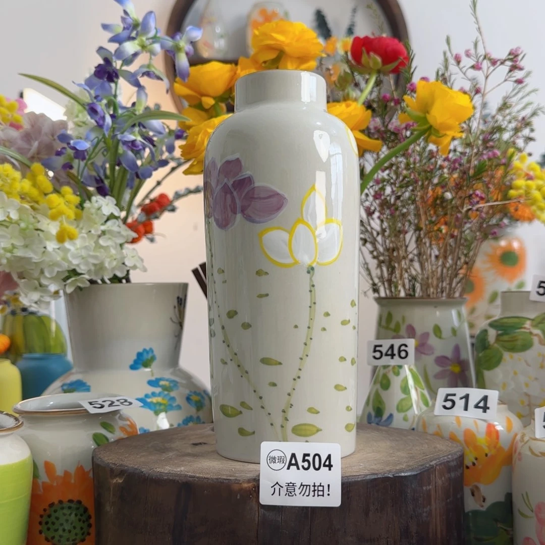 摆件景德镇陶瓷手绘小花瓶摆件无孔