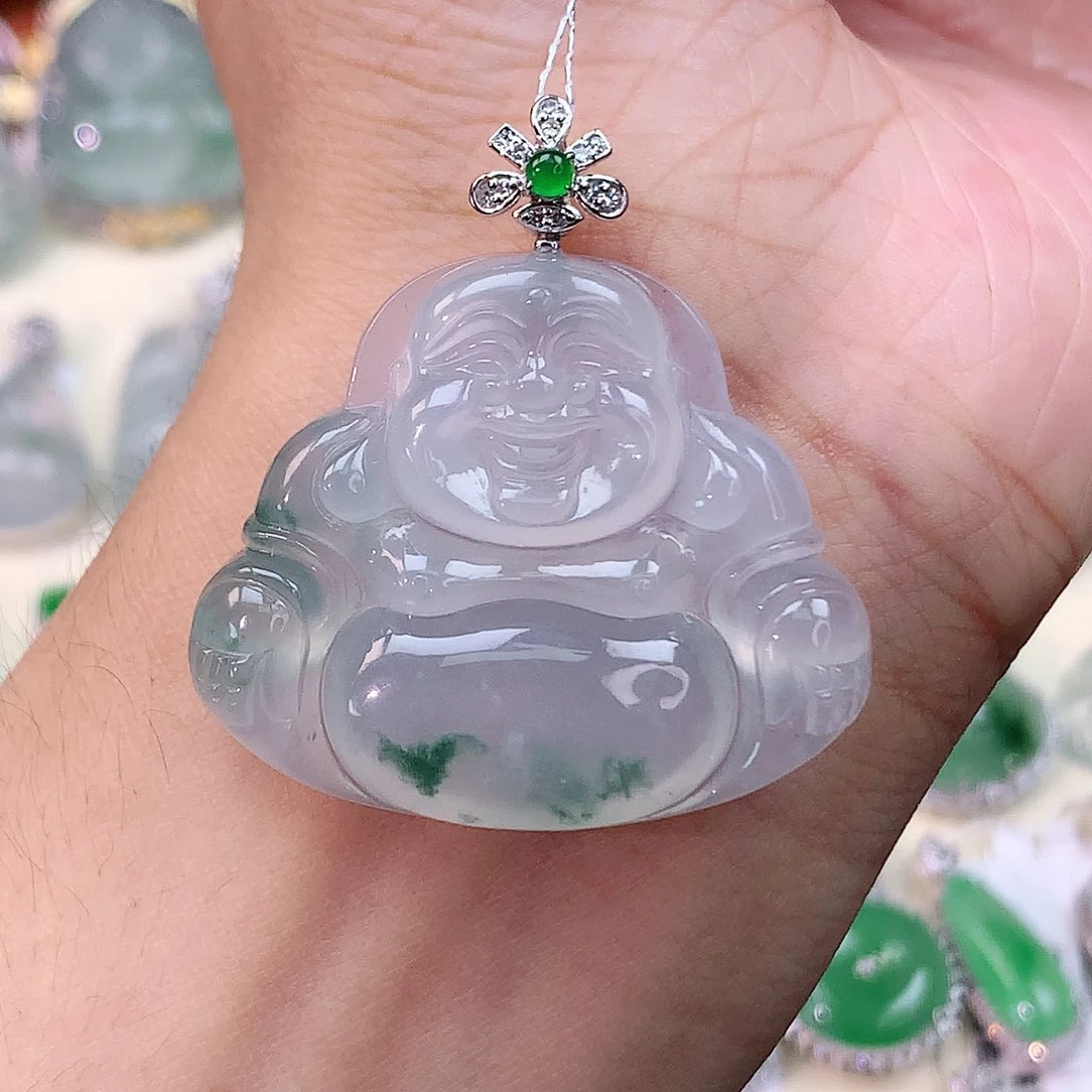 颈饰18K金镶嵌翡翠佛公