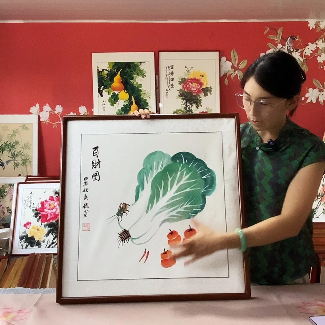 国画手写手绘带框包邮62✖️62国画作品