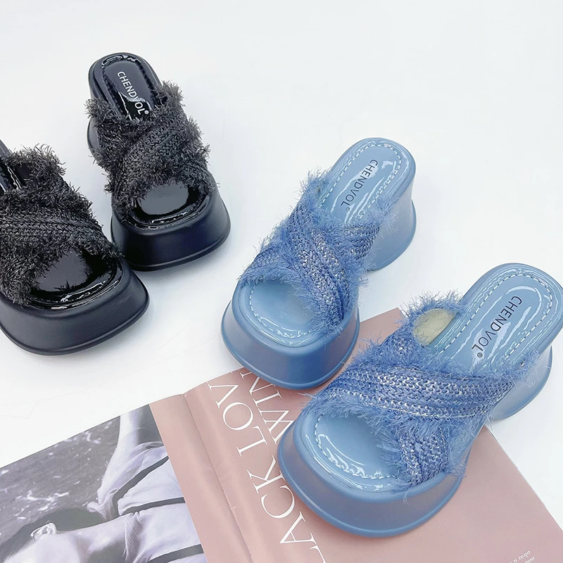 2025夏季新款ins风厚底交叉绑带拖鞋女外穿时尚软底凉拖Sj6120-26