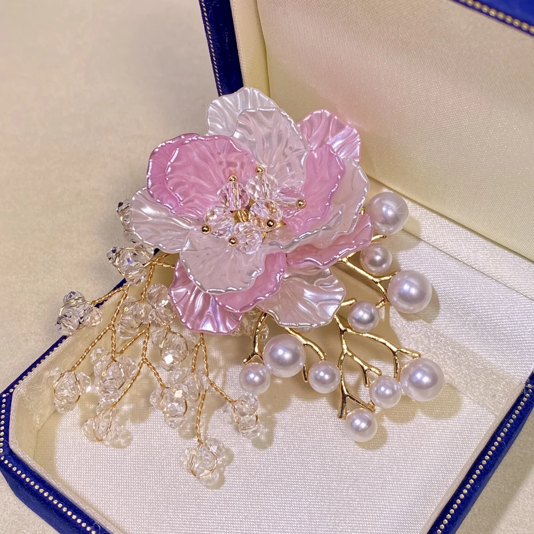 合金胸针 【粉色佳人】高档时尚百搭森系奢华仙女超仙手工素款4195