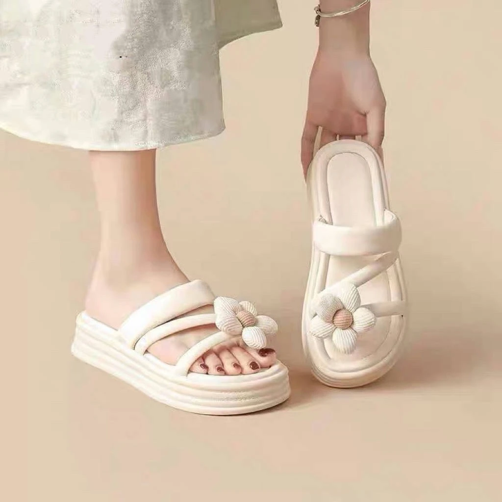 女鞋1142夏季时尚平底中跟圆头柔软厚底沙滩拖鞋凉拖X