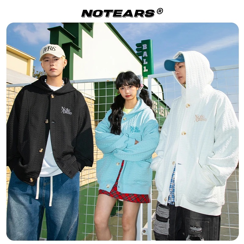NOTEARS/没有眼泪 2025美式条纹提花外套情侣同款连帽上衣2583