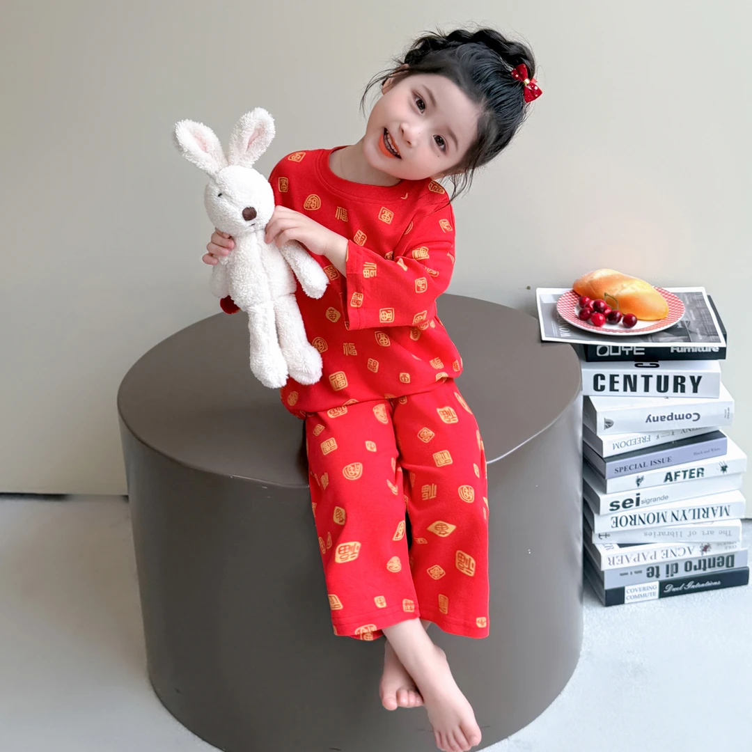 女童睡衣纯棉长袖秋季2025新款女宝宝a类家居服可爱春秋保暖套装