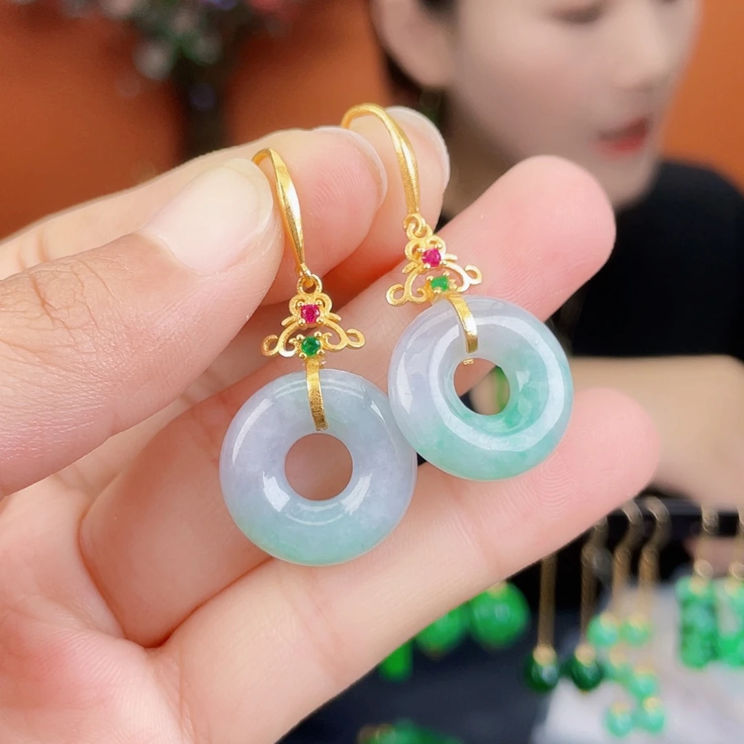 翡翠银S925镶嵌耳饰