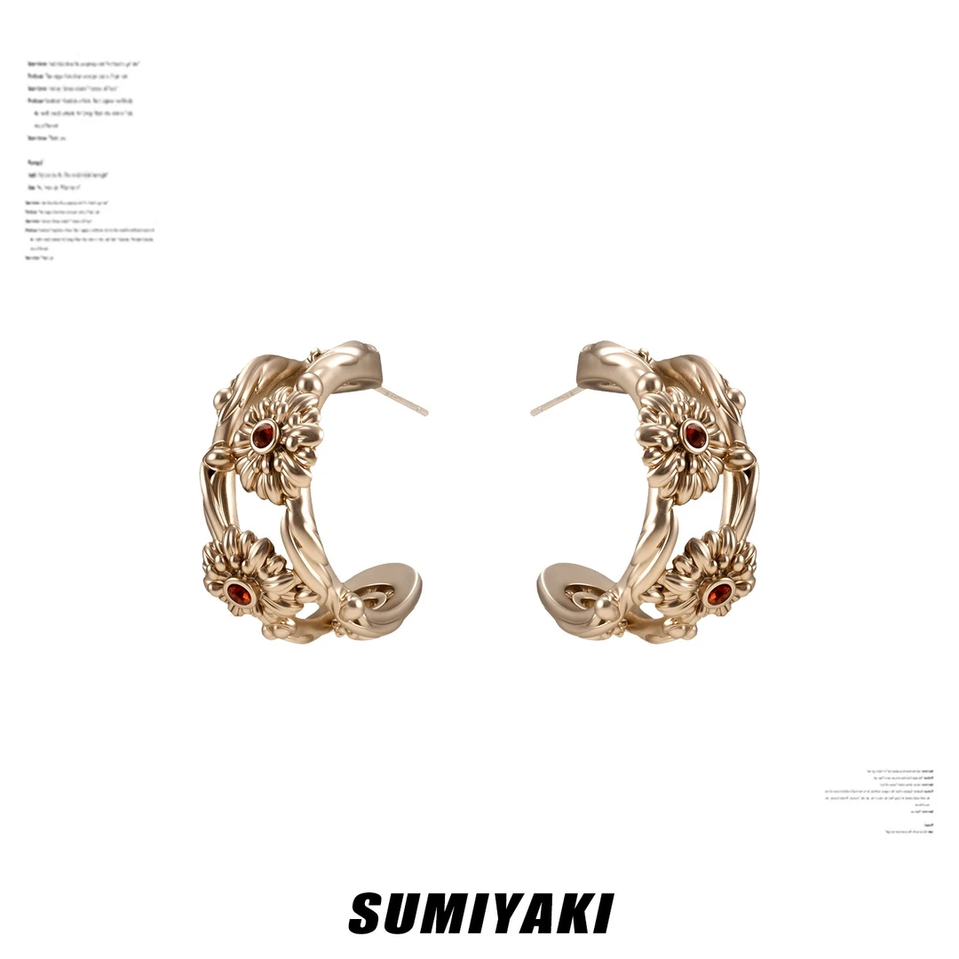 合金合成锆石耳饰 SUMIYAKI 雏菊系列复古C圈耳环s925银针耳饰