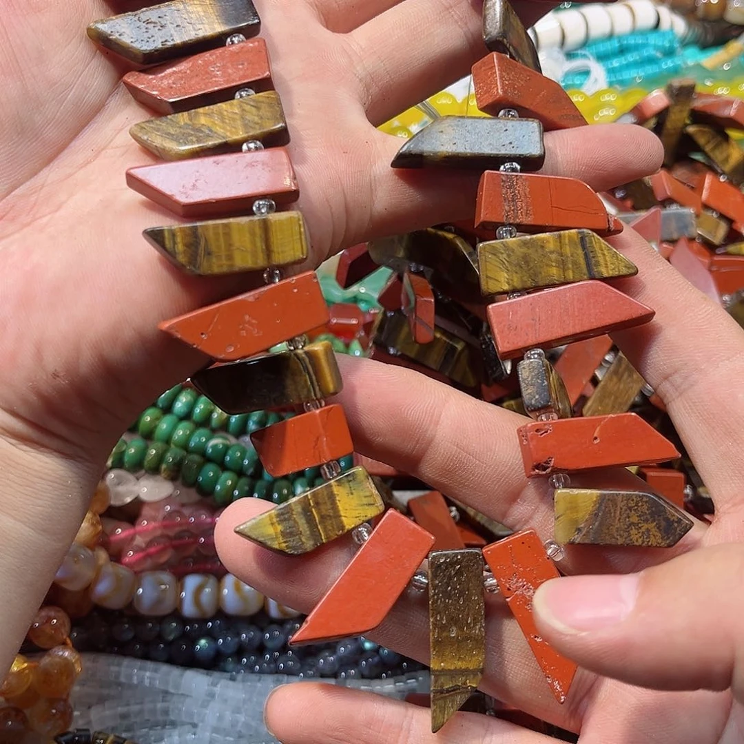 玛瑙/玉髓合金珠宝半成品虎眼➕红石卡子一条