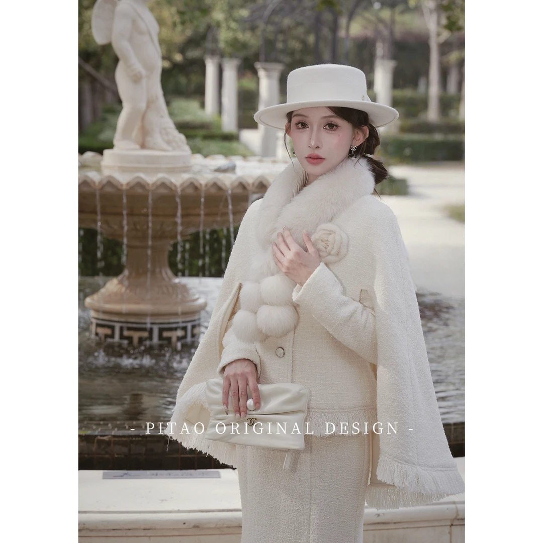 杜屁屁桃PITAO 原创【京都雪落】冬气质时尚千金风棉服连衣裙两件套