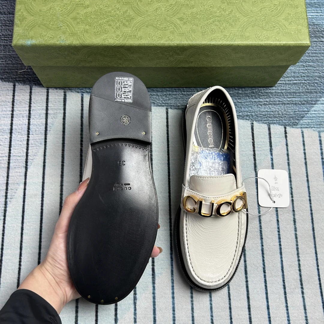 未使用 GUCCI/古驰 古驰白色字母款乐福鞋三五码