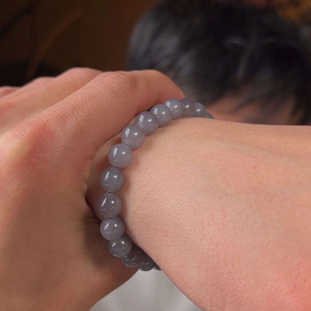 和田玉手串未镶嵌冰烟紫浓色单圈