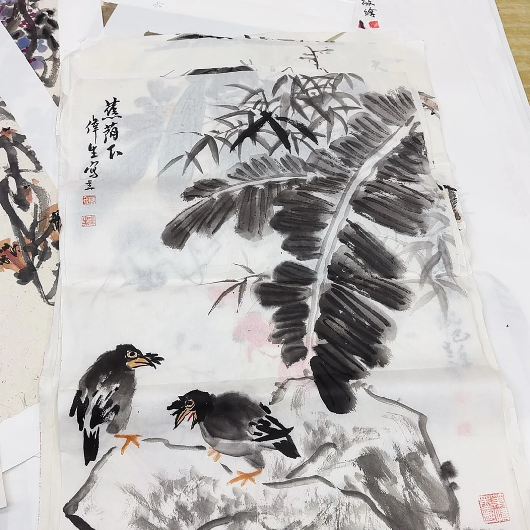 国画四尺三开手绘作品