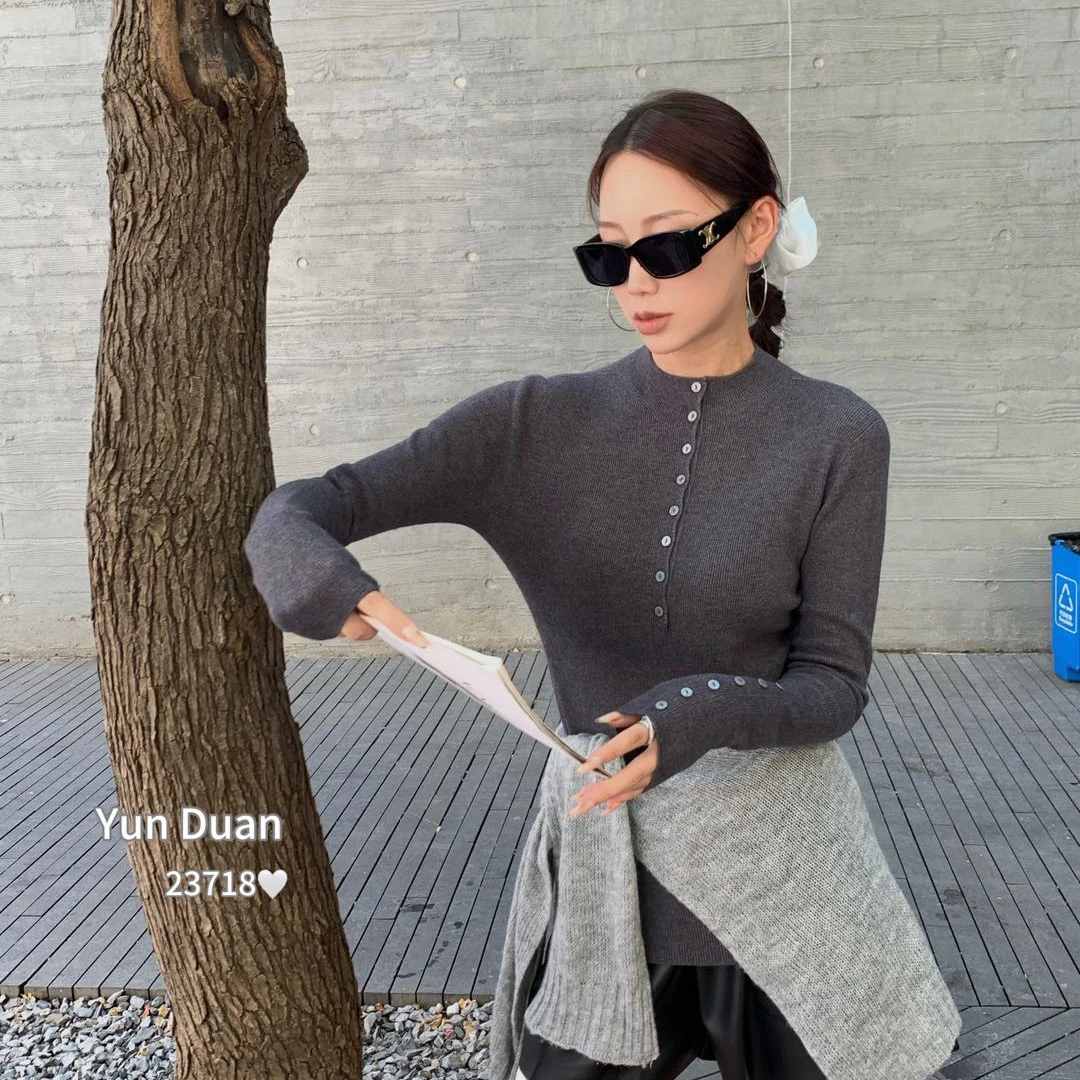 厚款针织女开衫款常规款毛针织衫半高领气质针织衫