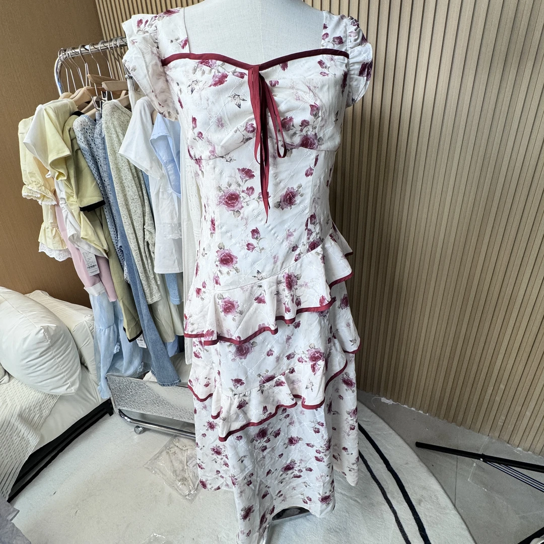 红花无袖蛋糕裙夏季五一旅游出街衣服