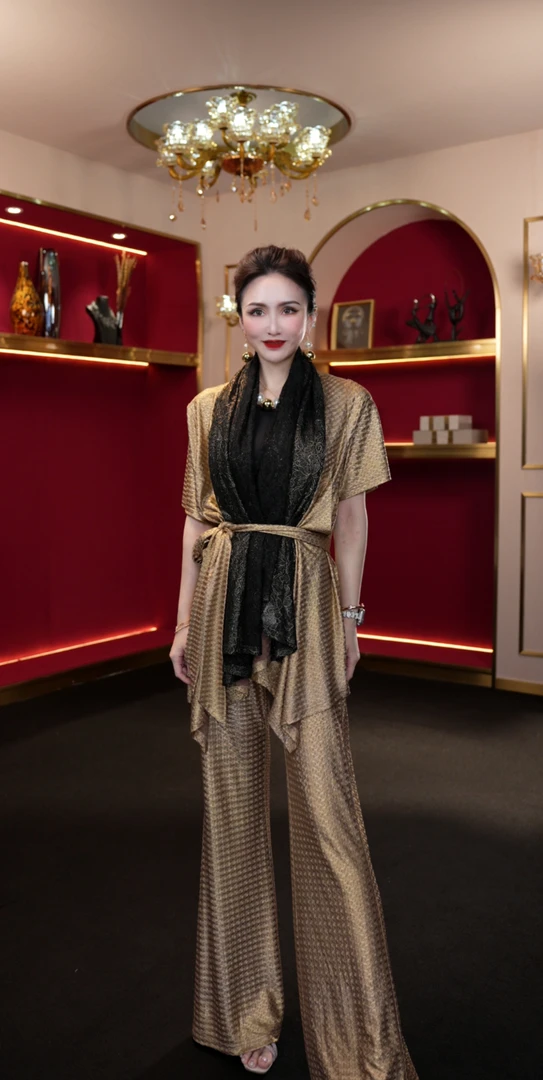 YINGHOU【花花】轻奢重工夏季气质复古时尚设计师优雅套装66011