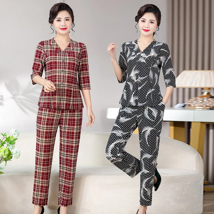 2025新款时尚妈妈套装洋气减龄夏季休闲舒适两件套弹力大码衣服