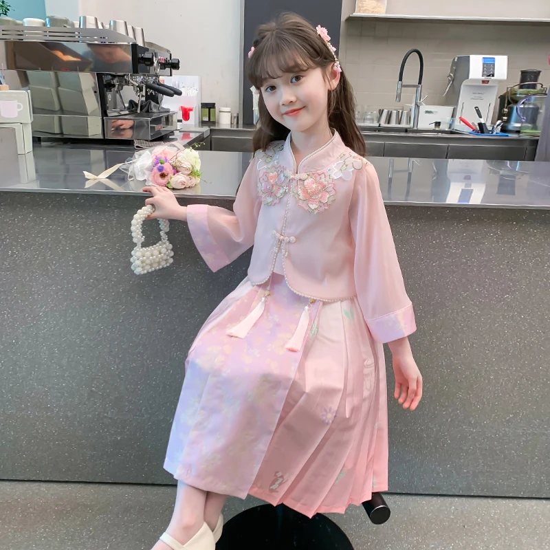 女童春装2025新款马面裙儿童汉服新中式国风套装春秋季女孩连衣裙