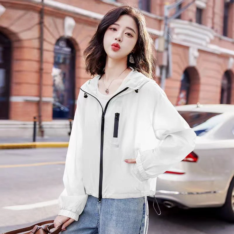 962百搭防晒衫短款连帽夏季上衣女短外套宽松型防晒宽松