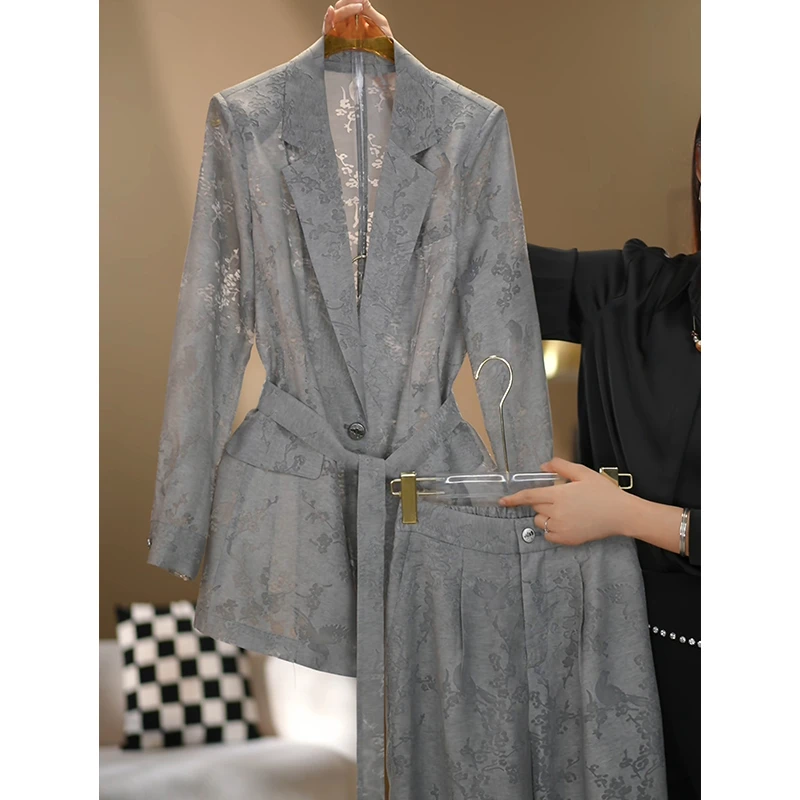 【卓曼定制】2025春夏新款轻奢灰色气质时尚修身休闲女装套装