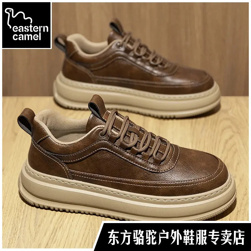 东方骆驼男鞋2025新款秋冬休闲运动板鞋防水防滑潮鞋加绒男士皮鞋