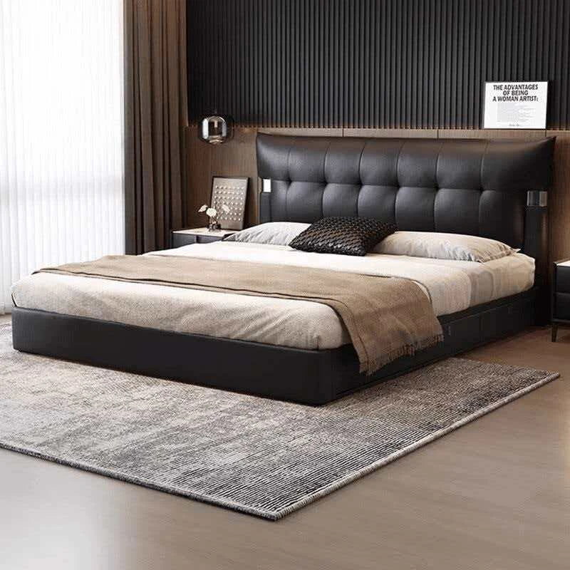 【诺亚床】半青皮-意式大床中古风悬浮床极简轻奢家用主卧大床