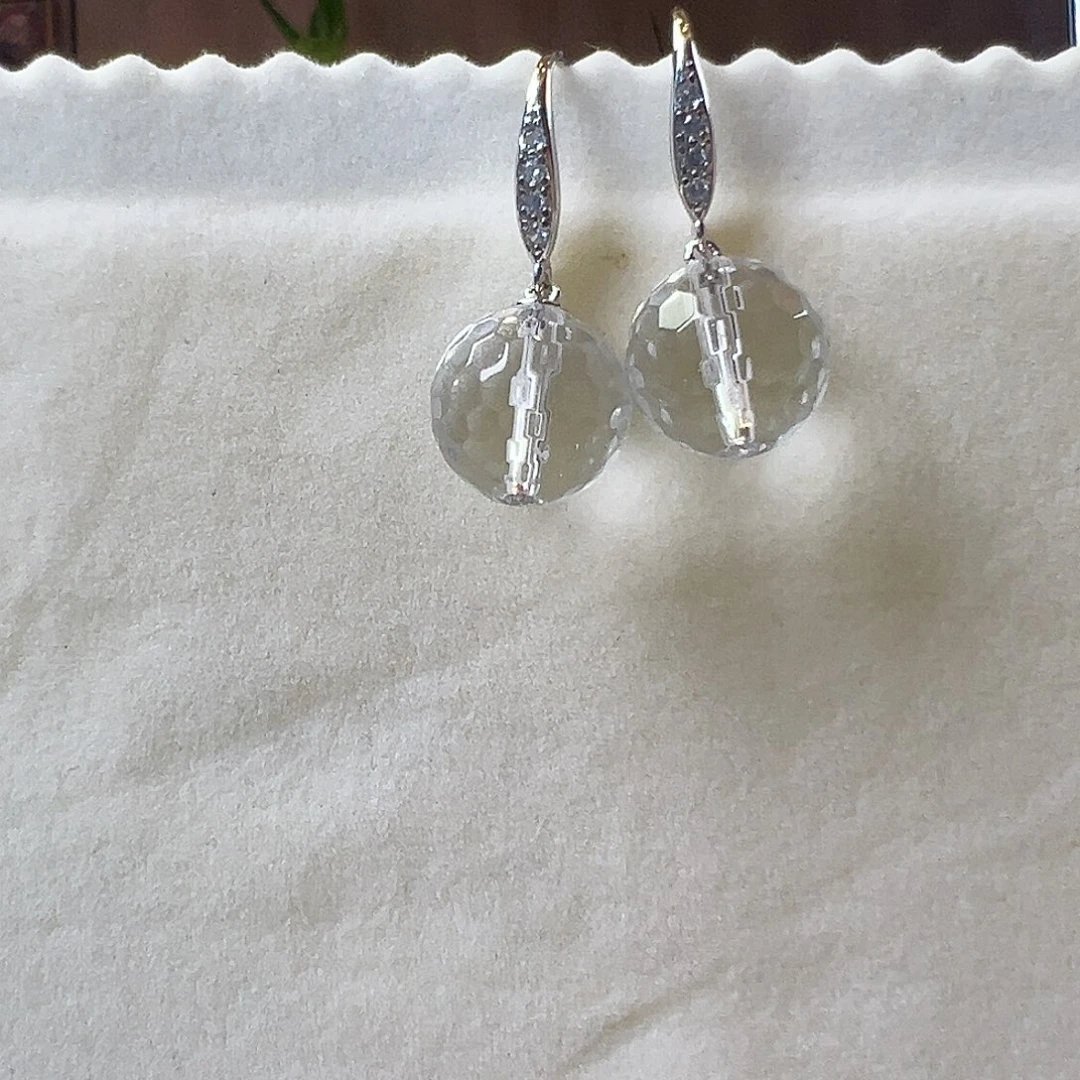 水晶耳饰银S925镶嵌时尚大气