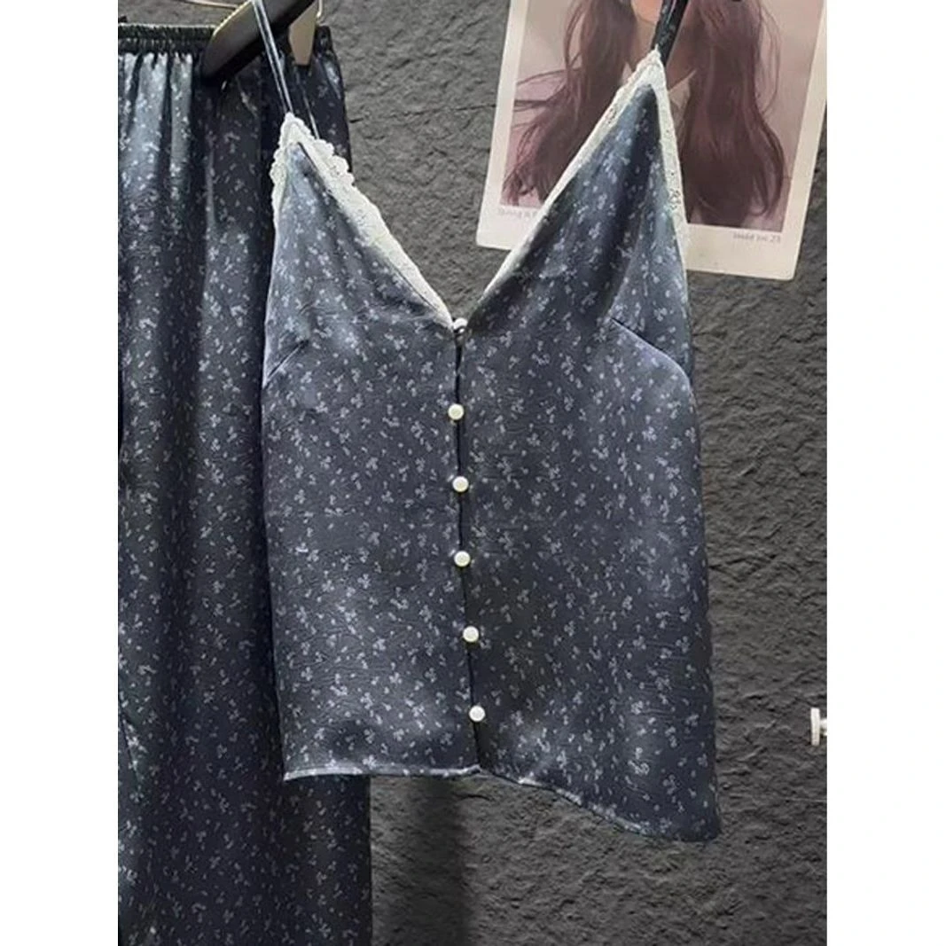 冰雪丝睡衣女春夏季套装韩系小香风吊带长裤高级感两件套家居服