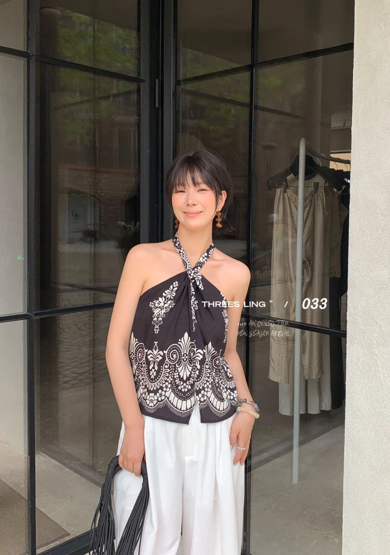 腰果花吊带！气质挂脖吊带背心（03R347#）033