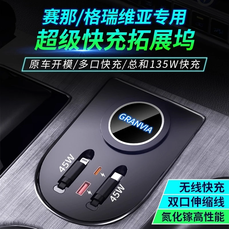 适用于丰田赛那车载拓展坞充电器改装格瑞维亚超级快充转换器塞纳