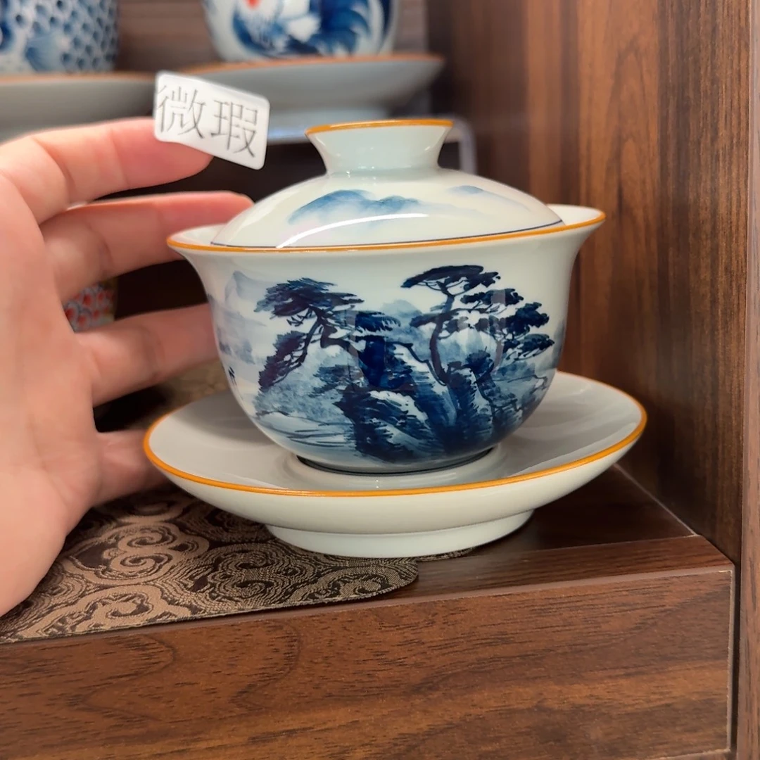 釉下手绘茶具微瑕