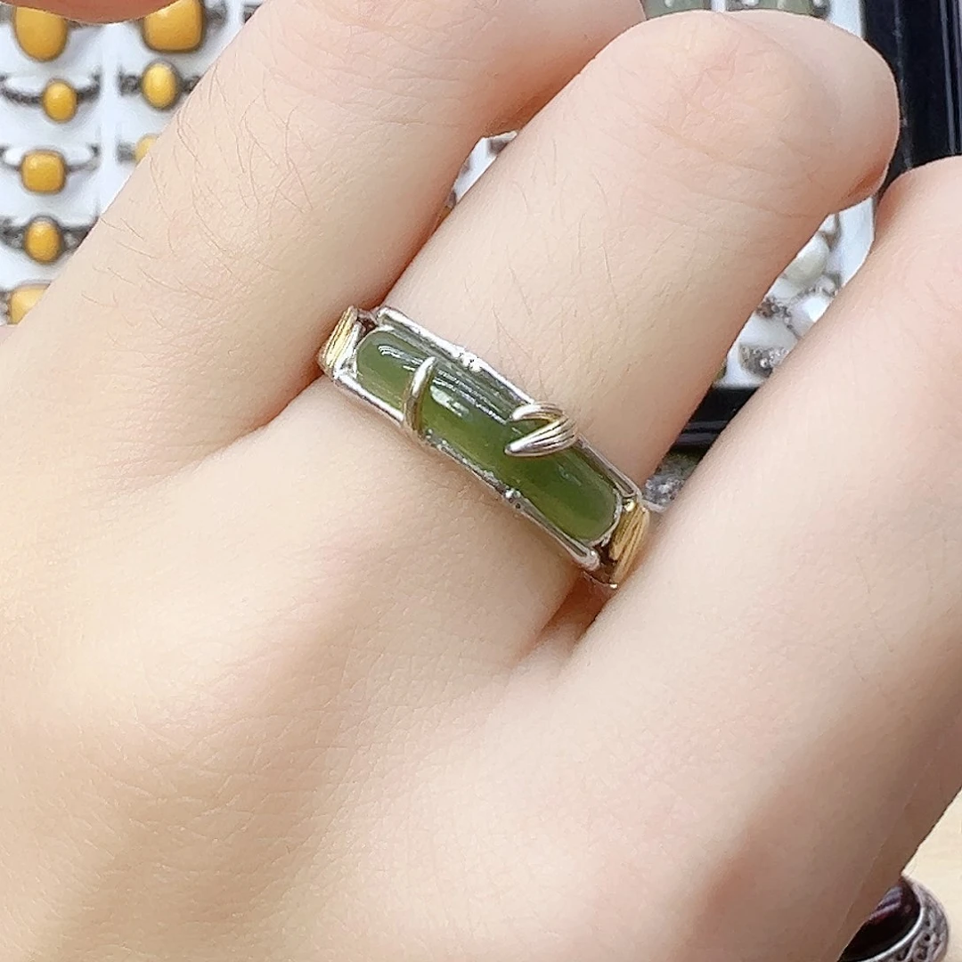 和田玉戒指银S925镶嵌