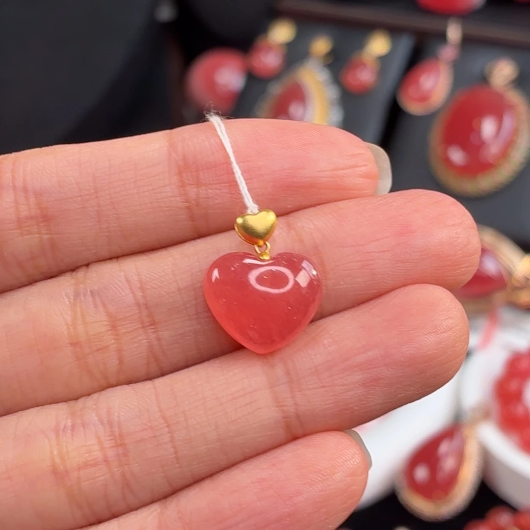 菱锰矿（红纹石）18K金镶嵌吊坠(不含链)福利款