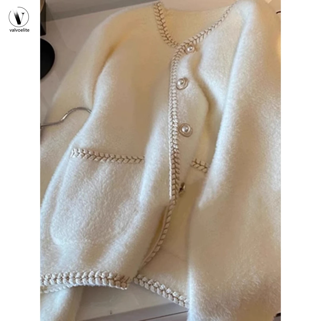 VALVOELITE小香风V领软糯毛衣外套女早秋新款宽松针织时尚小个子