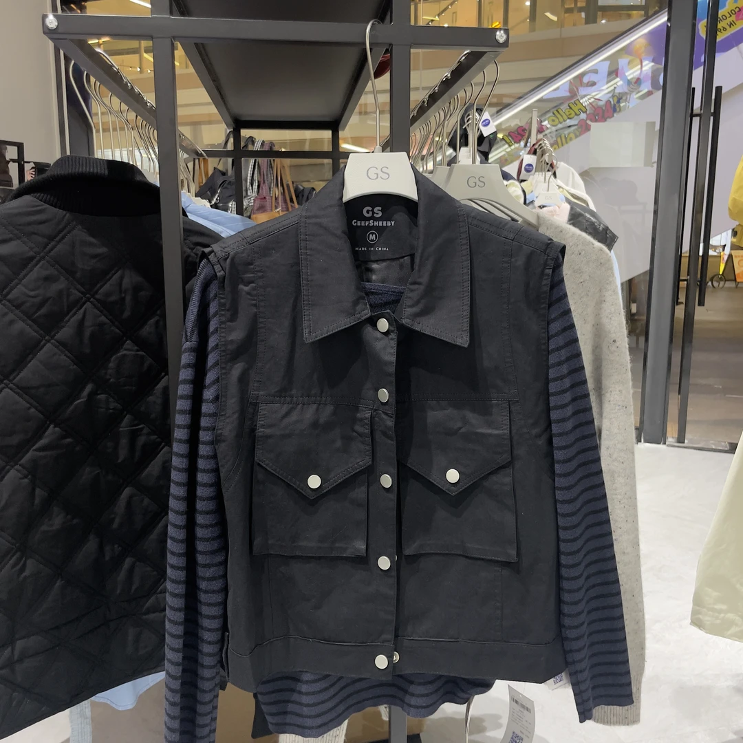 通勤风薄款GS马夹常规款百搭单排扣挂脖工字型女士