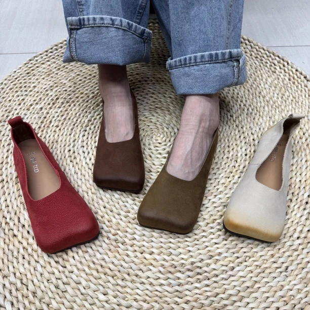 2076-6新款春秋季低跟单鞋百搭薄款小皮鞋浅口平底休闲舒适女鞋